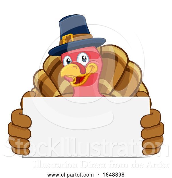 Vector Illustration of Turkey Pilgrim Hat Thanksgiving Character