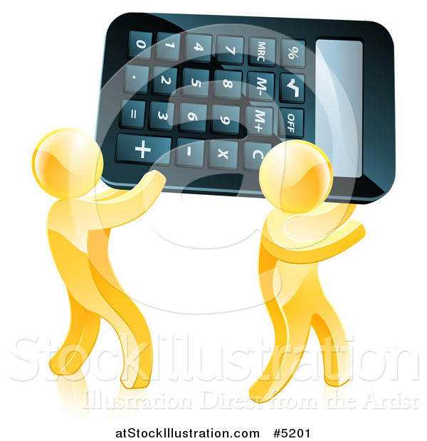 Vector Illustration of Two 3d Gold Men Carrying a Calculator