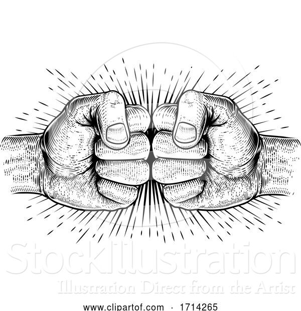 Vector Illustration of Two Hands Fist Bump Punch Woodcut Fists