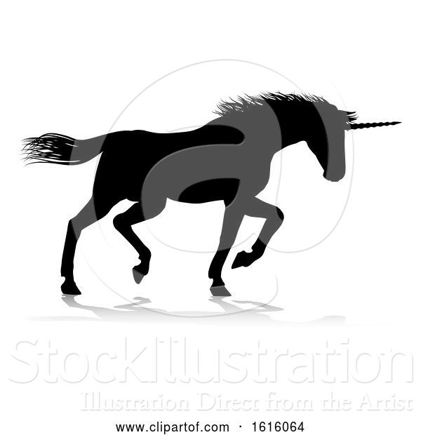 Vector Illustration of Unicorn Silhouette Horned Horse, on a White Background