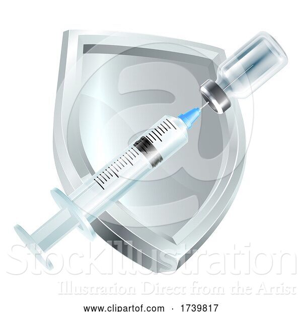 Vector Illustration of Vaccine Syringe Medical Immunisation Shield