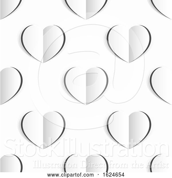 Vector Illustration of Valentines White Paper Heart Seamless Background