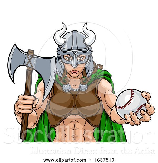 Vector Illustration of Viking Female Gladiator Baseball Warrior Lady