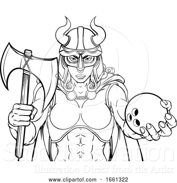 Vector Illustration of Viking Female Gladiator Bowling Warrior Lady