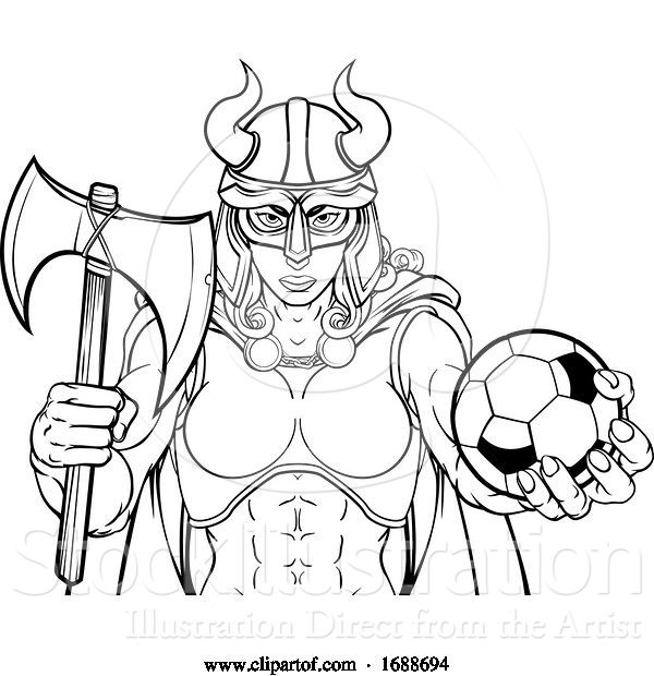 Vector Illustration of Viking Female Gladiator Soccer Warrior Lady
