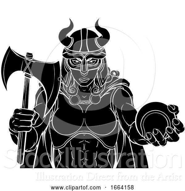 Vector Illustration of Viking Female Gladiator Tennis Warrior Lady