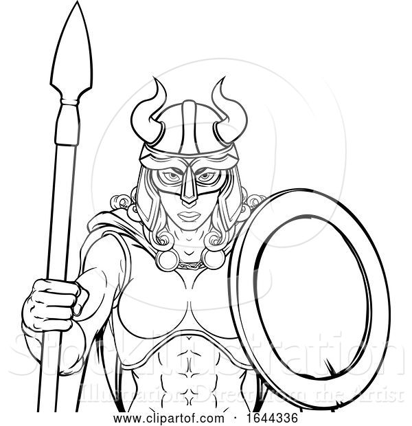 Vector Illustration of Viking Female Gladiator Warrior Lady Team Mascot