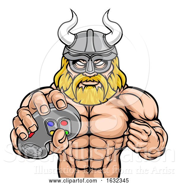 Vector Illustration of Viking Gamer Gladiator Warrior Controller Mascot