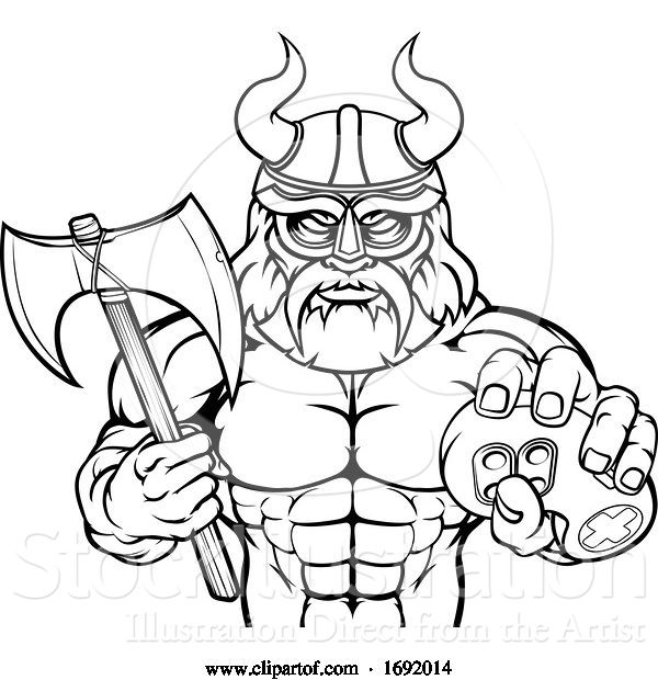 Vector Illustration of Viking Gamer Gladiator Warrior Controller Mascot