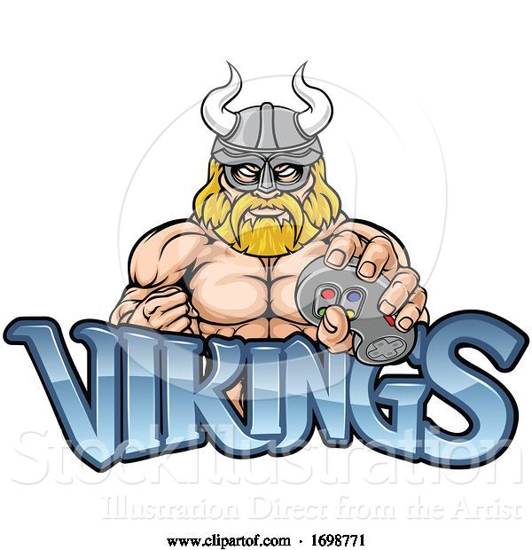 Vector Illustration of Viking Gamer Gladiator Warrior Controller Mascot