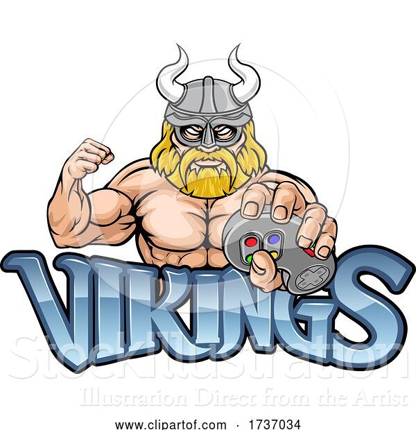 Vector Illustration of Viking Gamer Gladiator Warrior Controller Mascot