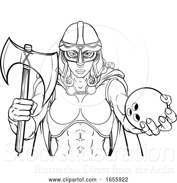 Vector Illustration of Viking Trojan Celtic Knight Bowling Warrior Lady