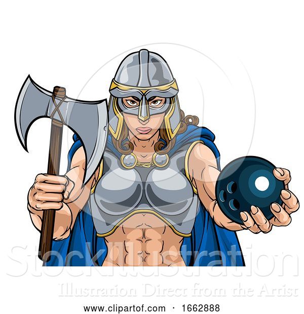 Vector Illustration of Viking Trojan Celtic Knight Bowling Warrior Lady