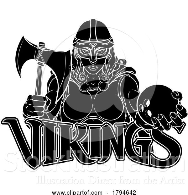 Vector Illustration of Viking Trojan Celtic Knight Bowling Warrior Lady
