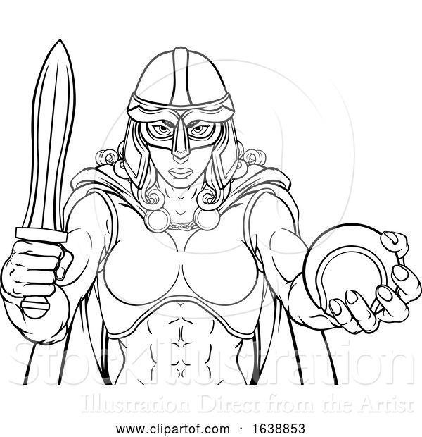 Vector Illustration of Viking Trojan Celtic Knight Tennis Warrior Lady