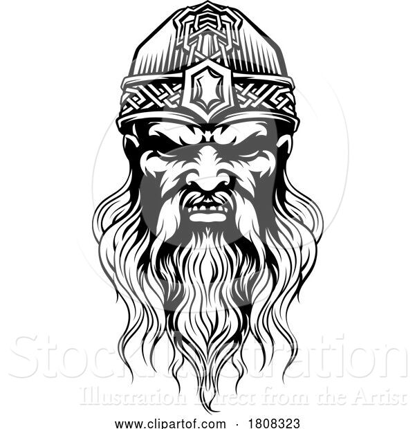Vector Illustration of Viking Warrior Guy Strong Mascot Face in Helmet