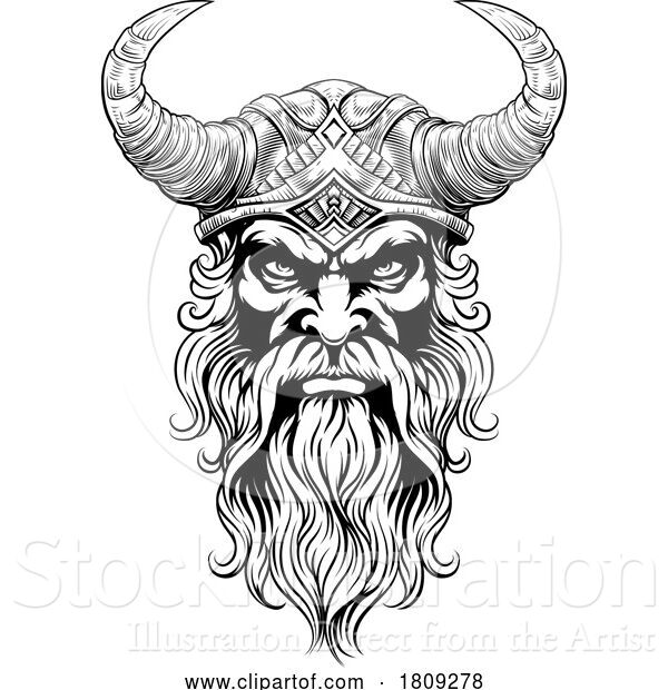 Vector Illustration of Viking Warrior Guy Strong Mascot Face in Helmet