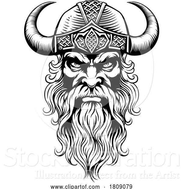 Vector Illustration of Viking Warrior Guy Strong Mascot Face in Helmet