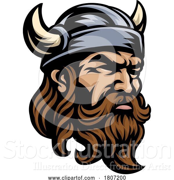 Vector Illustration of Viking Warrior Head in Helmet Mascot Face Guy