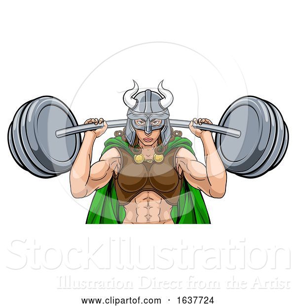 Vector Illustration of Viking Warrior Lady Weightlifter Lifting Barbell