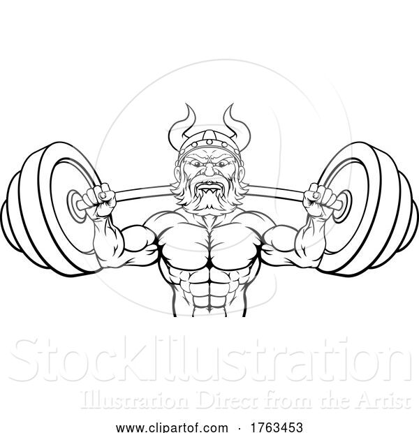 Vector Illustration of Viking Weight Lifting Mascot Muscle Gym