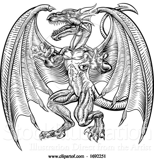 Vector Illustration of Vintage Style Dragon