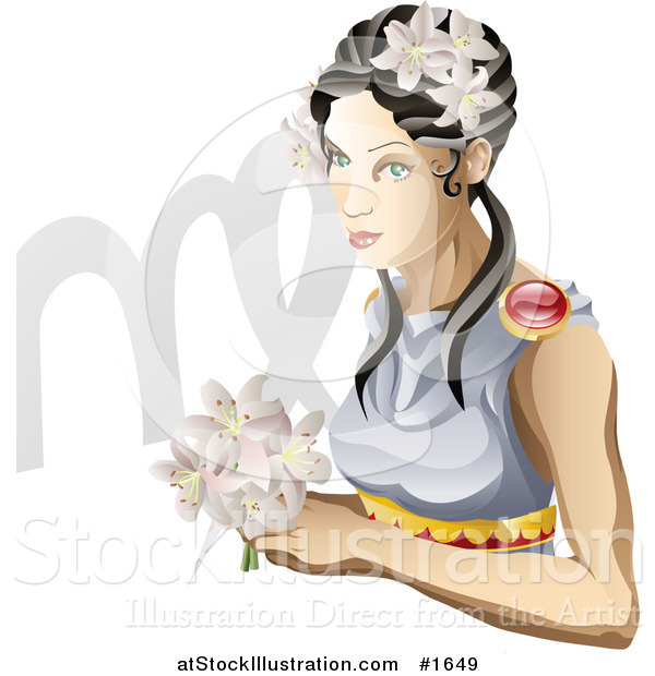 Vector Illustration of Virgo the Virgin Woman with Flowers and the Zodiac Symbol