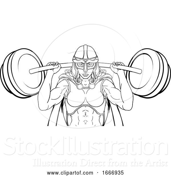 Vector Illustration of Warrior Lady Weightlifter Lifting Barbell