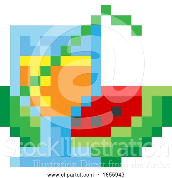 Vector Illustration of Watermelon Cocktail Pixel 8 Bit Video Art Icon