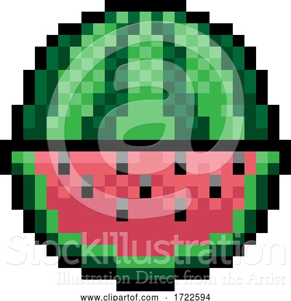 Vector Illustration of Watermelon Fruit Pixel Art Eight Bit Game Icon