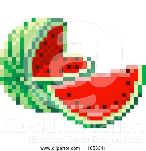 Vector Illustration of Watermelon Pixel Art 8 Bit Video Game Fruit Icon