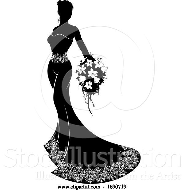 Vector Illustration of Wedding Bride Silhouette Bouquet
