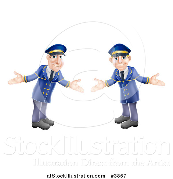 Vector Illustration of Welcoming Hotel Doormen in Blue Uniforms