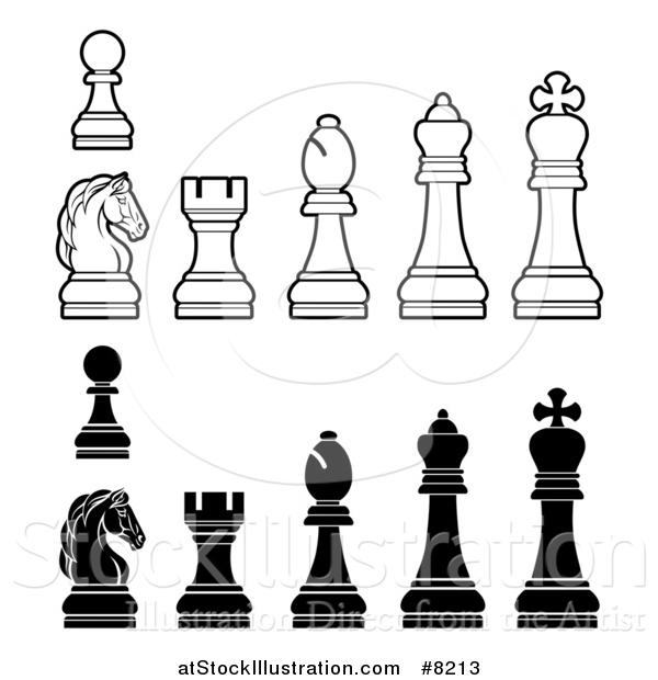 Vector Illustration of White and Black Chess Pieces