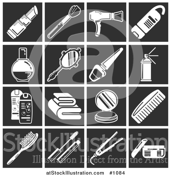 Vector Illustration of White Beauty Related Icons over a Black Background