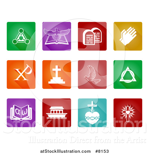 Vector Illustration of White Christian Icons on Colorful Square Tiles