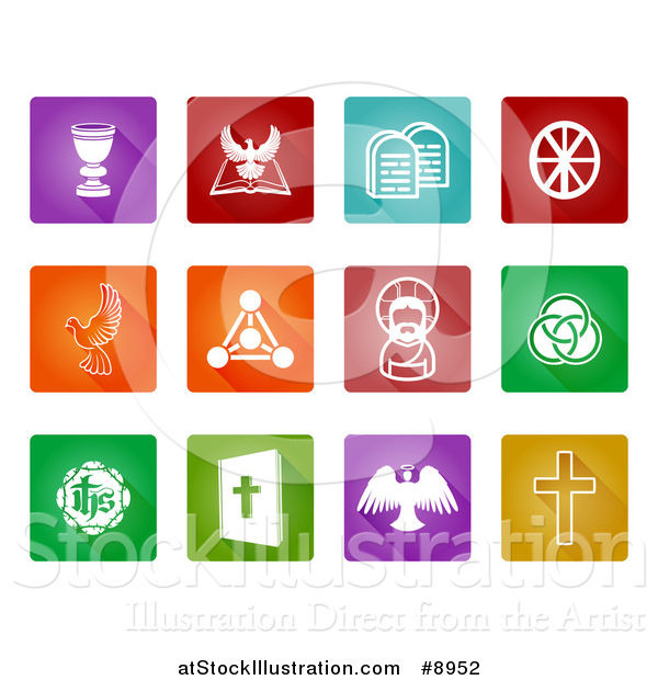 Vector Illustration of White Christian Icons on Colorful Square Tiles