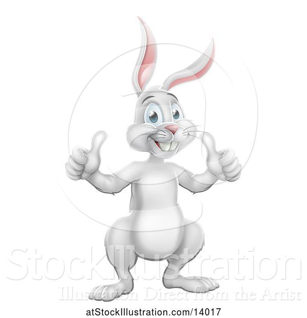 Vector Illustration of White Easter Bunny Rabbit Giving Two Thumbs up
