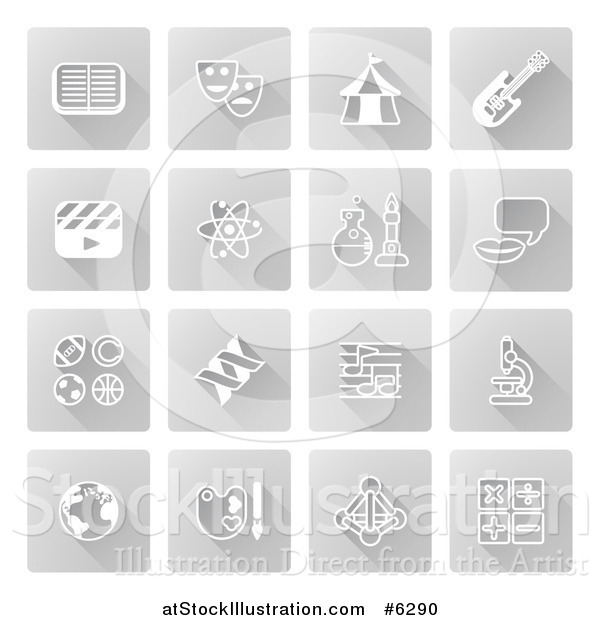 Vector Illustration of White Educational Subject Icons on Gray Squares