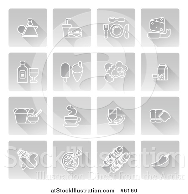 Vector Illustration of White Food Icons on Gray Squares