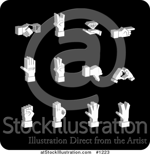 Vector Illustration of White Handshake, Jeweller, Pointing, Stop, Peace, Thumbs Down, Love, Fist, and Ok Hand Gestures