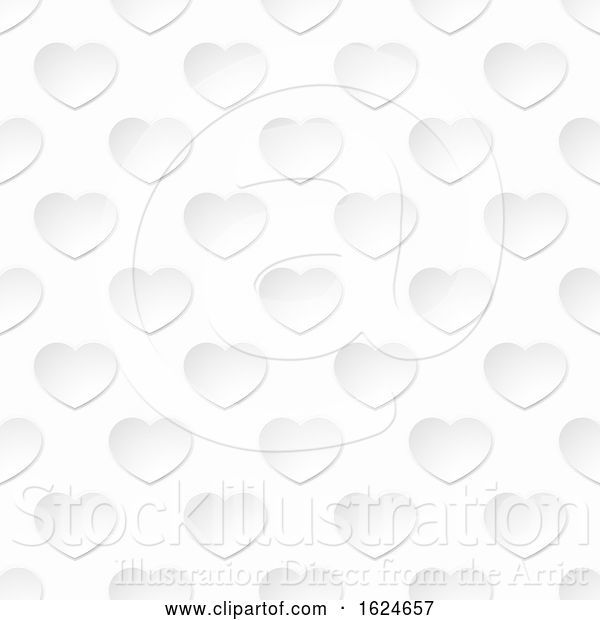 Vector Illustration of White Paper Heart Seamless Background Pattern