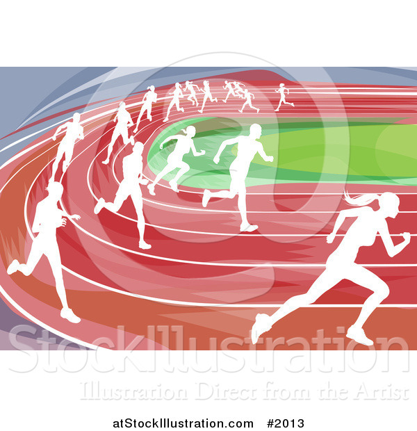 Vector Illustration of White Silhouetted Runners Racing on a Track