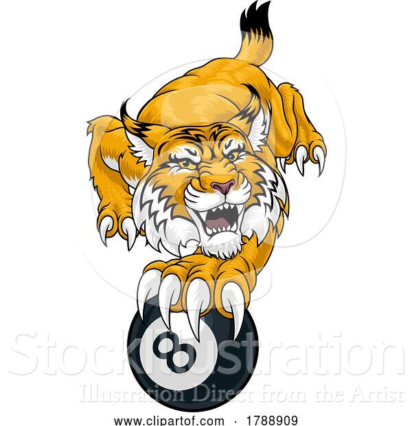 Vector Illustration of Wildcat Angry Pool 8 Ball Billiards Mascot