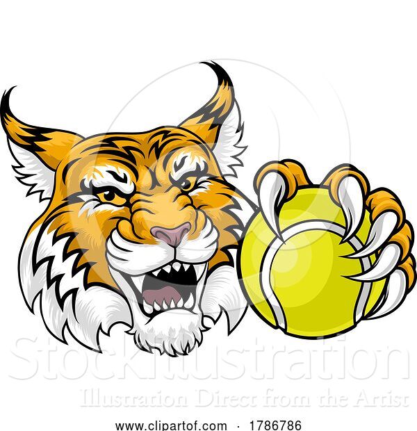 Vector Illustration of Wildcat Bobcat Tennis Ball Animal Team Mascot
