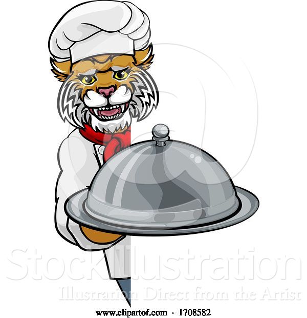 Vector Illustration of Wildcat Chef Mascot Sign Character