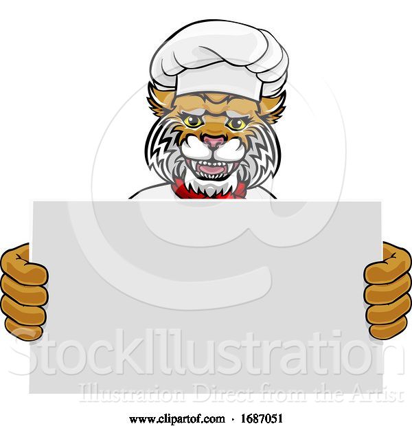 Vector Illustration of Wildcat Chef Restaurant Mascot Sign
