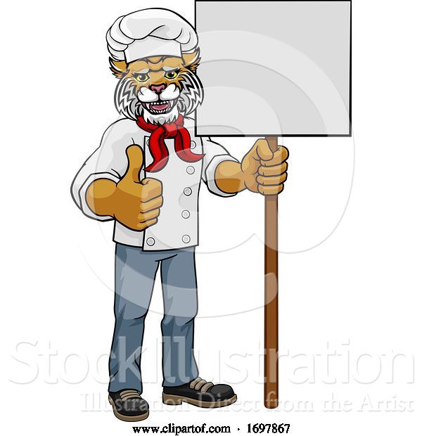 Vector Illustration of Wildcat Chef Restaurant Mascot Sign