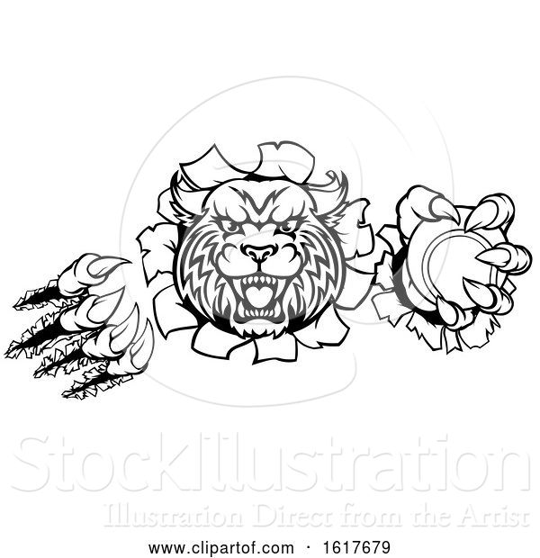 Vector Illustration of Wildcat Holding Tennis Ball Breaking Background