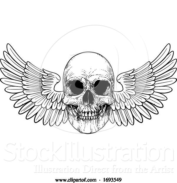 Vector Illustration of Winged Skull Vintage Woodcut Illustration